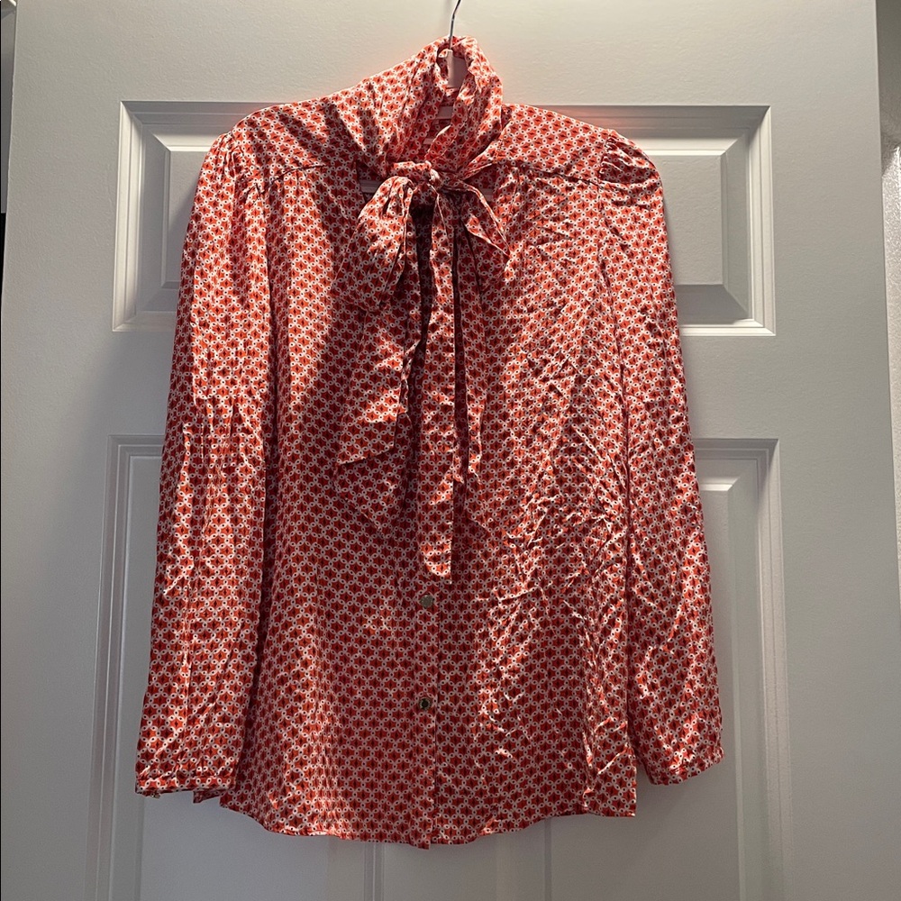 Juicy Couture 100% SILK Orange White Black Pattern long sleeved top Halloween